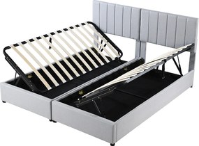 Łóżko 180x200 cm z pojemnikiem - Łóżko dla dorosłych z regulowanym zagłówkiem i stelażem z listew - szary len - bez materaca