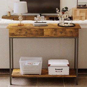 Konsola komoda stolik ciemny brąz loft industrialny retro z szufladami