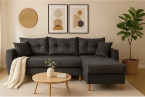 Narożnik z funkcją spania prawostronny  ROMEO L, tkanina Riviera 95 szara, 234x156x74 cm