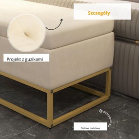 HOMCOM Ławka do sypialni z przestrzenią na przechowywanie Tapicerowana aksamitem Stalowa konstrukcja Beżowa elegancja | Aosom PL