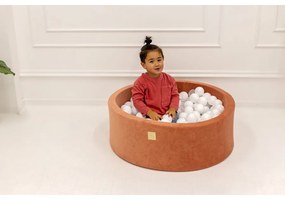 Okrągły suchy basen z piłeczkami 7cm dla dziecka, 90x40cm/300 piłek, welurowy, ecru, piłki: biały, beż - meowbaby®