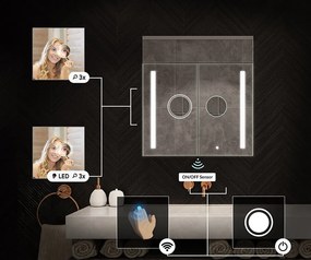 Szafka łazienkowa z lustrem podświetlanym LED - 66,5 x 72 cm z szklanymi półkami w kolorze Dąb Oslo, drewniana, marki Artforma