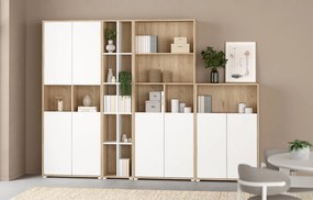 Wąski regał biurowy dwurzędowy 4 półki Sign 40 jackson hickory/biały mat