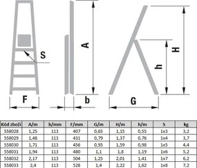 Jednostronne schodki aluminiowe ALVE EUROSTYL, 1x8 szczebli, wysokość 1,62 m