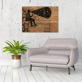Obraz - Mężczyzna na rowerze w stylu Banksy (70x50 cm)