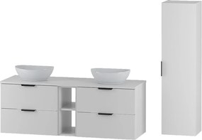 Biały Zestaw do Łazienki 140cm Szafka Regał Blat Umywalka Słupek Pile