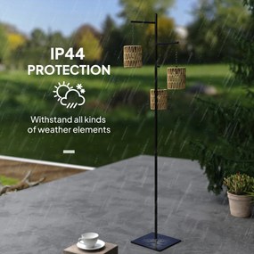 Outsunny Lampa Solarna Rattan z Czujnikiem Światła 3 Światła Automatyczna w Stylu Boho IP44 Wodoodporna