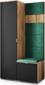 Masseno Garderoba LORI 95/181/51 cm Nowoczesna Szafa do Przedpokoju Dąb wotan, MONOLITH 37 (Butelkowa zieleń)