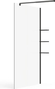 Ścianka prysznicowa do kabiny walk-in z półkami - Czarny mat - Szkło 6 mm - 120 x 200 cm - DAREN