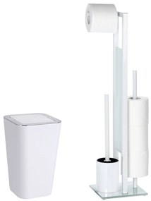 Zestaw: Stojak na papier toaletowy i szczotkę do WC, RIVALTA WHITE + kosz na śmieci CANDY WHITE - 6 l, WENKO
