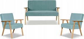 Zestaw mebli PRL retro SOLER sofa fotele Family Meble turkus welur Hunter
