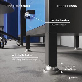 Szeroki stół warsztatowy z szafką i szufladami Frank antracytowo-niebieski