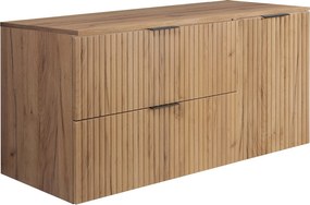 Zestaw łazienkowy: szafka z szufladami i szafka z drzwiami 57×46×120 cm, kolor: Dąb Craft / blat Dąb Craft, uchwyt czarny