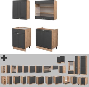 Pojedyncza kuchnia anthracite country house/gold kraft oak 140x60x81.6 fame-line