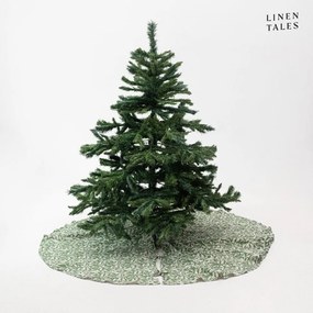 Zielony lniany okrągły dywan pod choinkę ø 125 cm Evergreen Damask – Linen Tales