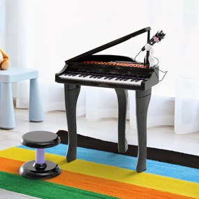 HOMCOM Pianino dla dzieci z taboretem Edukacyjny instrument muzyczny Różowy 48x39x69cm Zabawka muzyczna | Aosom PL