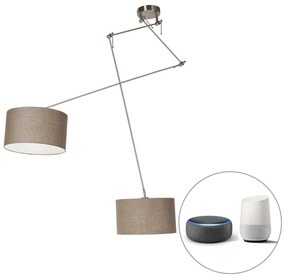 Inteligentna lampa wisząca stalowa z kloszem 35 cm taupe w komplecie z 2 WiFi A60 - Blitz Nowoczesny Oswietlenie wewnetrzne