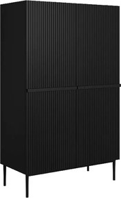 Komoda wysoka Nicole 100 cm dwudrzwiowa z ryflowanym frontem - czarny mat / czarne nóżki