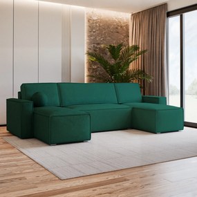 Masseno Narożnik PESANO z funkcją spania i pojemnikiem na pościel Narozniki U, Rozkładana sofa - Butelkowa zieleń, MONOLITH 37