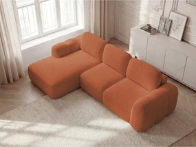 Pomarańczowy rozkładany/ze schowkiem narożnik z materiału bouclé (lewostronny/z szezlongiem) Montaigne – Bobochic Paris