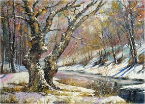 Obraz namalowanego zimowego krajobrazu (70x50 cm)