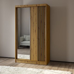Szafa Przesuwna NELVIA 120 cm z Lustrem Szafa Dwudrzwiowa Dąb artisan