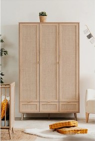 Szafa 3 drzwi 3 szuflady i 2 szafy L120 cm - Wiklinowy nadruk - BALI