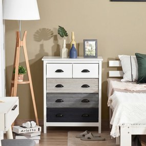 HOMCOM Kredens, Komoda, 5 szuflad, lakierowana powierzchnia, MDF &amp; drewno sosnowe, 70 x 38 x 85 cm, Biały