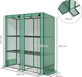 Outsunny Mini-szklarnia z 3-poziomowymi półkami, pokrywa plastikowa, UV-odporna, przenośna, drzwi rolowane, 144 x 48 x 152 cm, Zielony