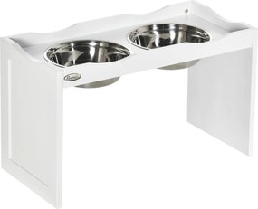 PawHut Stacja Karmienia, Podstawa na Miseczki, 2 Miseczki po 2 litry, Stal Nierdzewna, dla dużych psów, biały, 63 x 30 x 38 cm