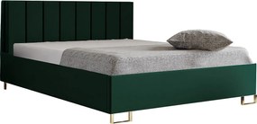 Łóżko tapicerowane MALIBU, wezgłowie, obicie MONOLITH, pojemnik na pościel, podnośnik gazowy, wysokość spania 39 cm, 120x200 cm, Zielony