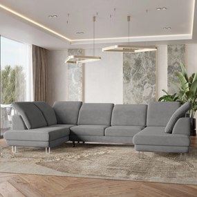 Masseno Narożnik TERAMO z funkcją spania i pojemnikiem na pościel Narozniki U, Rozkładana sofa - Szary, MONOLITH 85