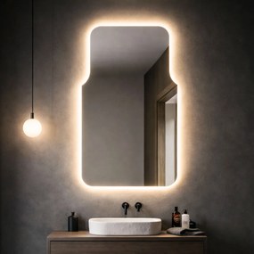 Lustro o nieregularnym kształcie oszlifowane z podświetleniem LED ROUND DECOR  | Różne rozmiary | Różne kolory : Kolor tafli szkła - Brąz, Rozmiar - 80x110 cm