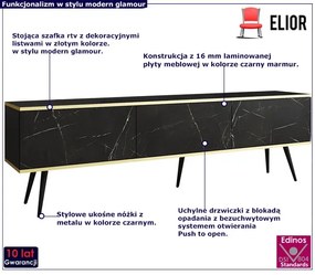 Stojąca długa szafka rtv marmur + czarny Tardi 3X