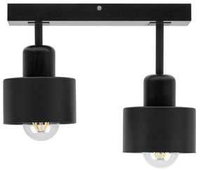 Czarna lampa sufitowa, dwupunktowy spot DSC30x7SC z drewna i metalu E2