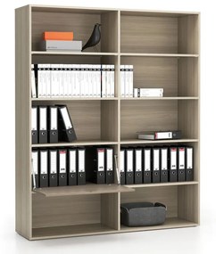 Regał biurowy szeroki LAYERS, 1 schowek, 1582 x 400 x 1905, dąb naturalny / dąb bejcowany