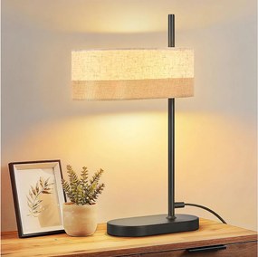 Lampa stołowa Nettlife Vintage do salonu – czarna, materiałowa lampka nocna E14 z kablem, rustykalna lampa biurkowa w stylu retro (żarówka nie jest dołączona)