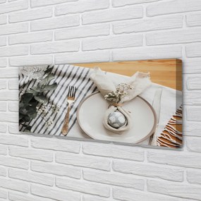 Duży obraz na płótnie Talerz z Kwiatami i Jajkiem