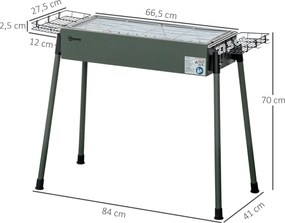 Outsunny Grill węglowy, 2x Ruszt, 1x Ruszt węglowy, 2x Kosz boczny, stal nierdzewna, zielony, 77 x 30 x 70 cm