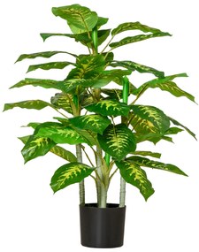 HOMCOM Sztuczna roślina Difenbachia, Roślina z plastiku w cementowej doniczce, Do wnętrz i na zewnątrz, 95 cm, Zielona