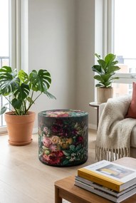 Zielono-czerwona tapicerowana pufa z motywem florystycznym Z4-Z86