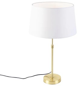 Lampa stołowa złota/mosiężna z białym abażurem z lnu 35 cm - Parte