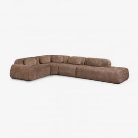 Sofa Modułowy Narożny 4-częściowy Z Prawym Szezlongiem Z Tkaniny Chenilla, Pakowany Próżniowo Merida Szenila Karmelowy Brąz - Sklum
