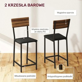 HOMCOM 3-częściowy zestaw stołów barowych, 1 stół, 2 hokery, z regałem na wino, uchwytem na szklanki, otwartymi półkami, podnóżkami, brązowy