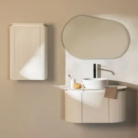 Zestaw Mebli Łazienkowych Z Drewna Carsone Biała & Biała & Okrągły Ceramiczny Biały Ø40 Cm Lenka & - Sklum