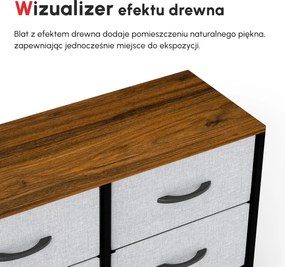 HOMCOM Komoda Sideboard, 6 Szuflad, Szuflady Materiałowe, 80 cm x 30 cm x 62,5 cm, Brąz + Czarny + Szary