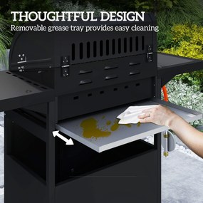 Outsunny Mobilny grill gazowy z przestrzenią do przechowywania, bocznym stołem, palnikiem bocznym, rusztem do podgrzewania, termometrem, ze stali nierdzewnej, czarny