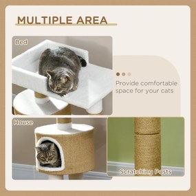 PawHut Drapak dla kotów z domem dla kota, 1 domem dla kota, 1 powierzchnią do leżenia, 70 cm x 49 cm x 79 cm, Naturalny + Biały