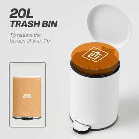HOMCOM Kosz na śmieci 20L, z pedałem, wyjmowanym pojemnikiem, odporny na odciski, ciche zamykanie, Kremowy
