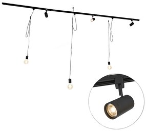 Inteligentny system szynowy czarny 3 reflektory i lampa wisząca 1-fazowa - Cavalux Jeana Nowoczesny Oswietlenie wewnetrzne